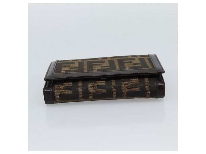 FENDI Cartera Bifold de Lona Zucca Negro Marrón Auth am11958V Castaño - vista 7