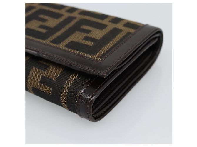 FENDI Cartera Bifold de Lona Zucca Negro Marrón Auth am11958V Castaño - vista 8
