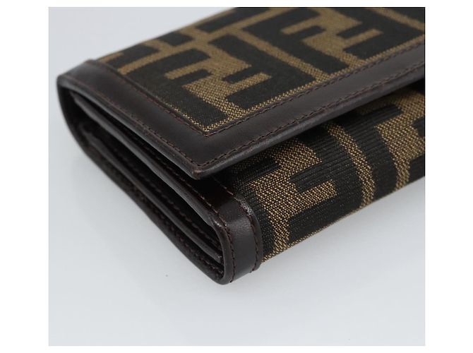 FENDI Cartera Bifold de Lona Zucca Negro Marrón Auth am11958V Castaño - vista 9