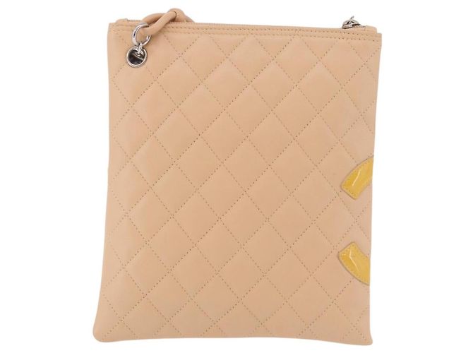 CHANEL Cambon Line Matelasse Shoulder Bag Pelle Beige Argento CC Auth 189889A - vista 3