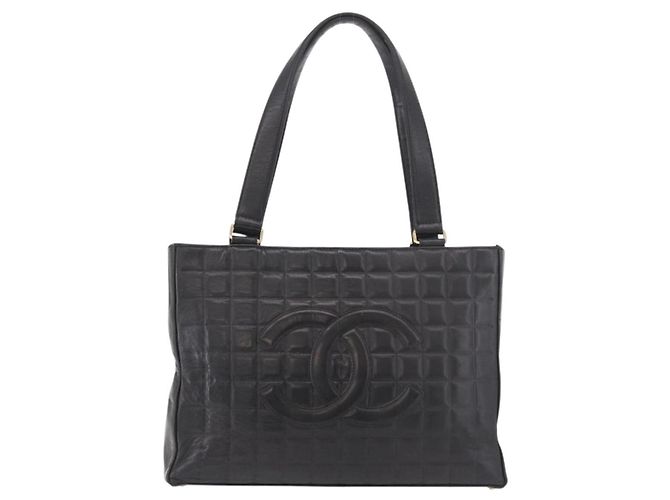 CHANEL Choco Bar Tote Bag Lammleder Schwarz Gold CC Authentisch 189862 Golden - Ansicht 2