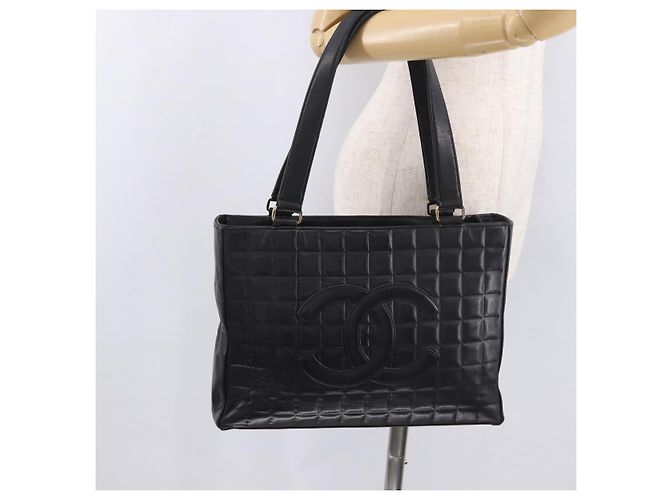 CHANEL Choco Bar Tote Bag Lammleder Schwarz Gold CC Authentisch 189862 Golden - Ansicht 22
