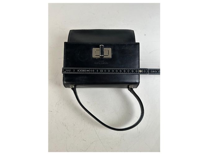 Vintage Courreges Strukturierte Lederhandtasche Schwarz Silber - Ansicht 10