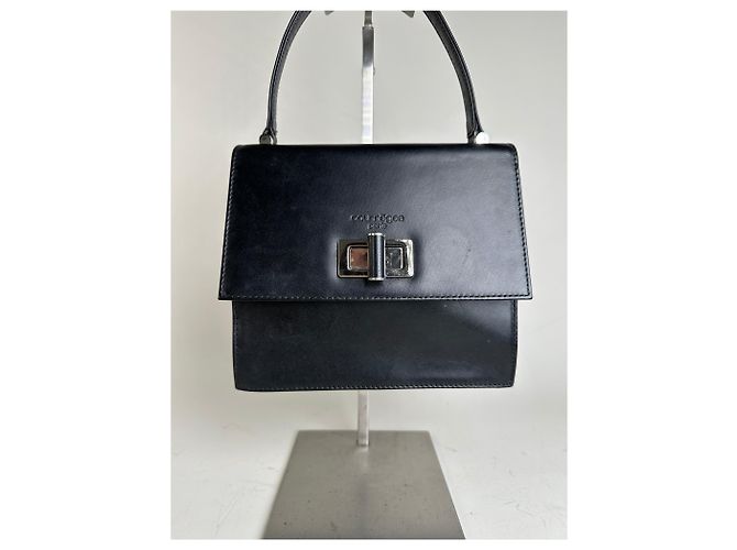 Vintage Courreges Strukturierte Lederhandtasche Schwarz Silber - Ansicht 12