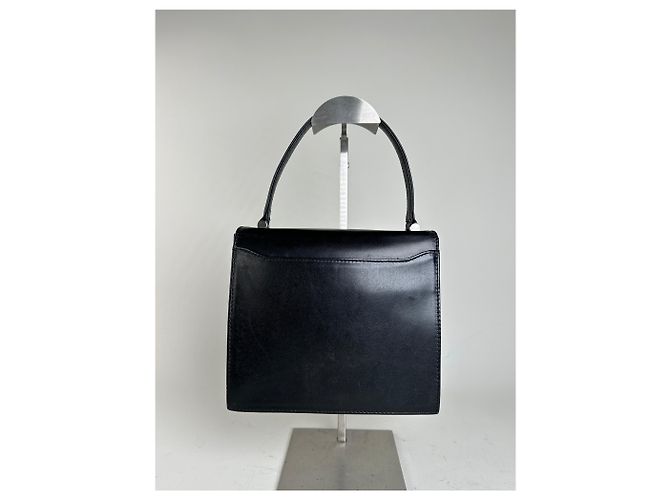 Vintage Courreges Strukturierte Lederhandtasche Schwarz Silber - Ansicht 13