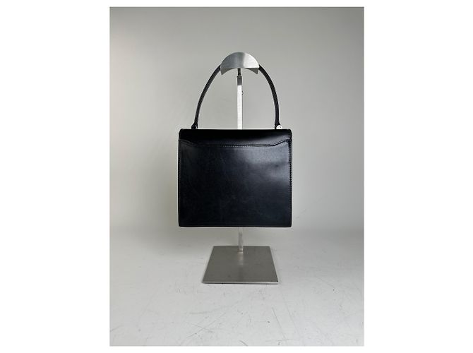 Vintage Courreges Strukturierte Lederhandtasche Schwarz Silber - Ansicht 2