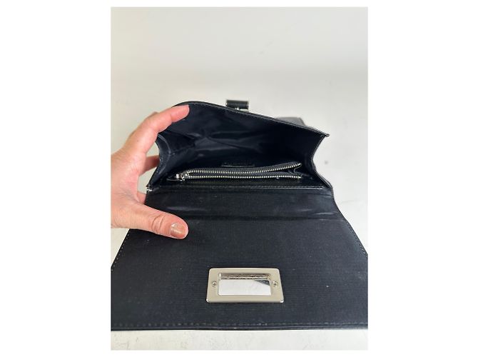 Vintage Courreges Strukturierte Lederhandtasche Schwarz Silber - Ansicht 3
