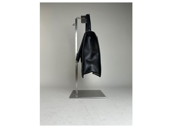 Vintage Courreges Strukturierte Lederhandtasche Schwarz Silber - Ansicht 6