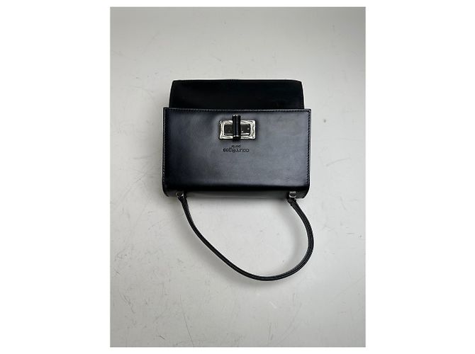 Vintage Courreges Strukturierte Lederhandtasche Schwarz Silber - Ansicht 7