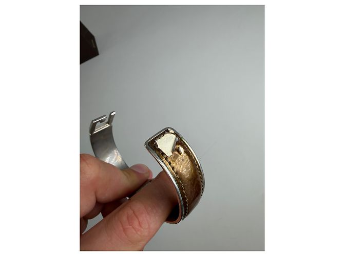 Bracciale Vintage Gucci in pelle con Interlocking G in acciaio inossidabile Marrone Argento - vista 4