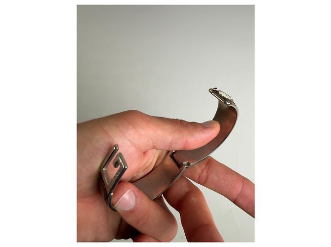 Bracciale Vintage Gucci in pelle con Interlocking G in acciaio inossidabile Marrone Argento - vista 5