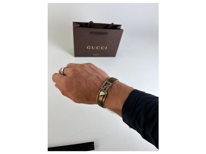 Bracciale Vintage Gucci in pelle con Interlocking G in acciaio inossidabile Marrone Argento - vista 7