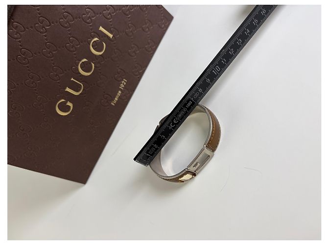 Bracciale Vintage Gucci in pelle con Interlocking G in acciaio inossidabile Marrone Argento - vista 8