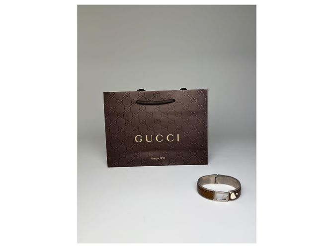 Bracciale Vintage Gucci in pelle con Interlocking G in acciaio inossidabile Marrone Argento - vista 9