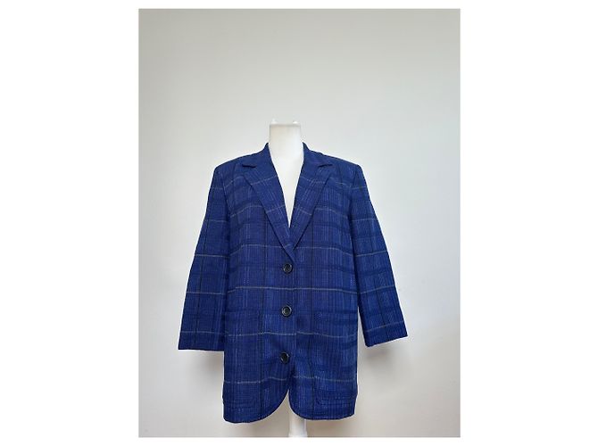 Vintage Dior Checked Wool Blend Blazer Blue L Navy blue - view 10