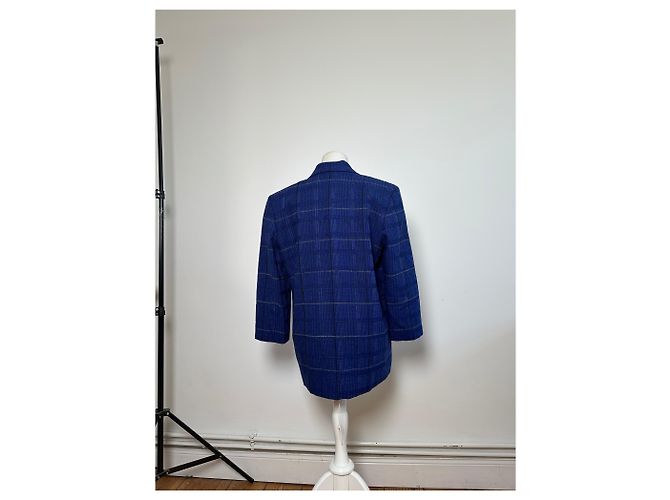 Vintage Dior Checked Wool Blend Blazer Blue L Navy blue - view 3