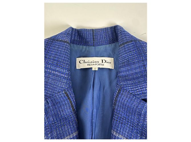 Vintage Dior Checked Wool Blend Blazer Blue L Navy blue - view 4