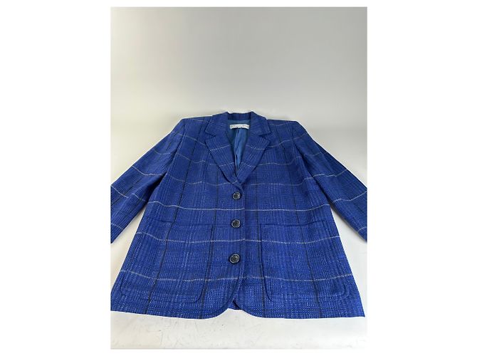Vintage Dior Checked Wool Blend Blazer Blue L Navy blue - view 5