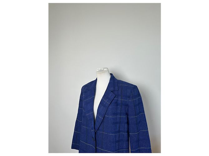 Vintage Dior Checked Wool Blend Blazer Blue L Navy blue - view 7