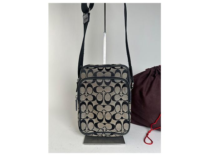 Vintage Coach Canvas Umhängetasche Beige Schwarz Silber - Ansicht 14