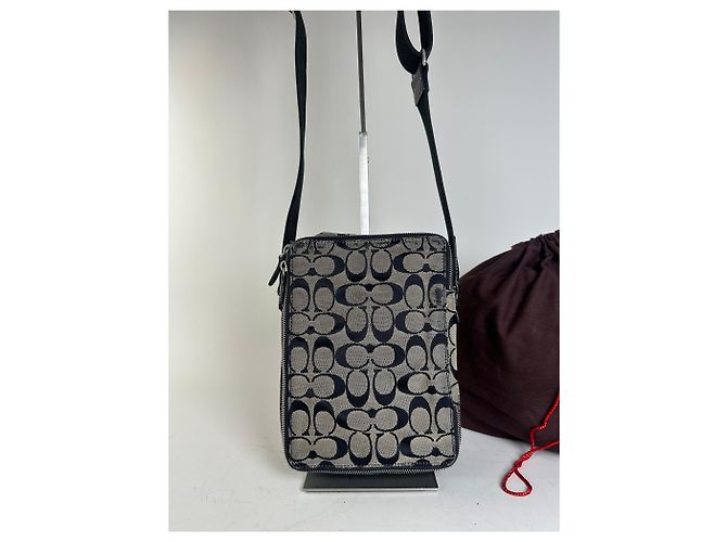 Vintage Coach Canvas Umhängetasche Beige Schwarz Silber - Ansicht 15