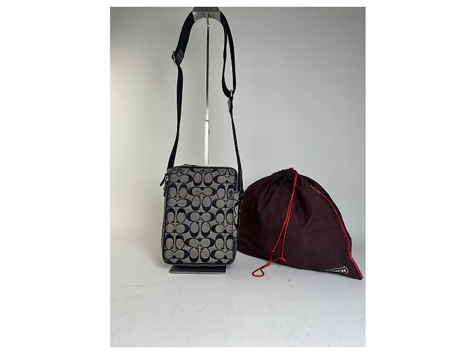 Vintage Coach Canvas Umhängetasche Beige Schwarz Silber - Ansicht 2