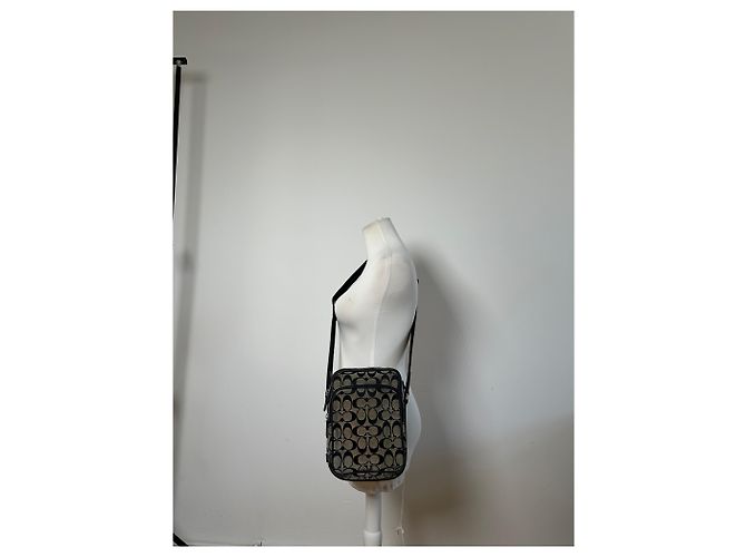 Vintage Coach Canvas Umhängetasche Beige Schwarz Silber - Ansicht 9