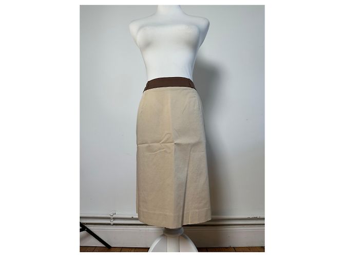 Gonna in seta vintage Balenciaga beige e marrone M - vista 14