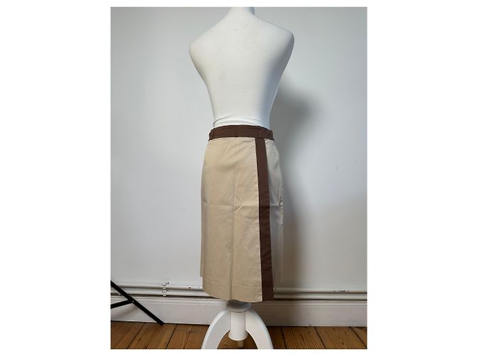 Gonna in seta vintage Balenciaga beige e marrone M - vista 15