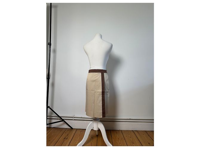 Gonna in seta vintage Balenciaga beige e marrone M - vista 3