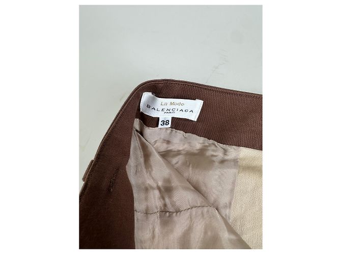 Gonna in seta vintage Balenciaga beige e marrone M - vista 9