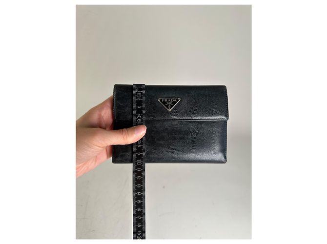 Vintage Prada Saffiano Leather Wallet Black Silver - view 10