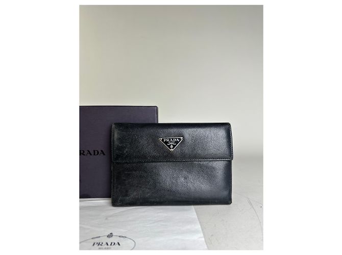 Vintage Prada Saffiano Leather Wallet Black Silver - view 11