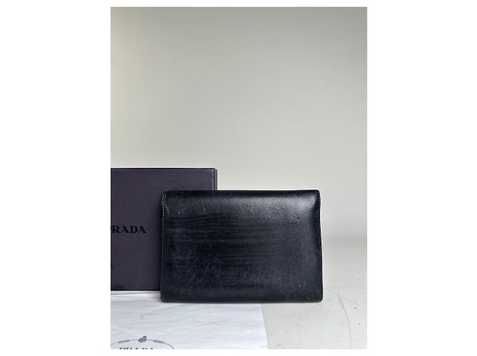 Vintage Prada Saffiano Leather Wallet Black Silver - view 12