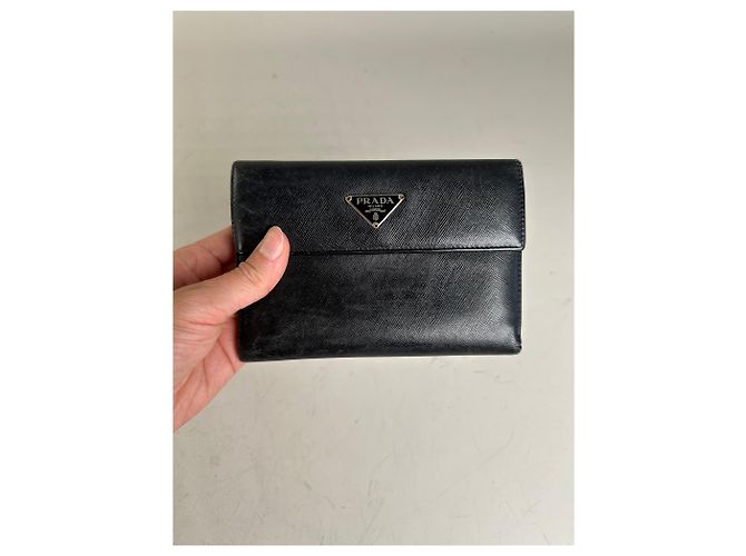 Vintage Prada Saffiano Leather Wallet Black Silver - view 3