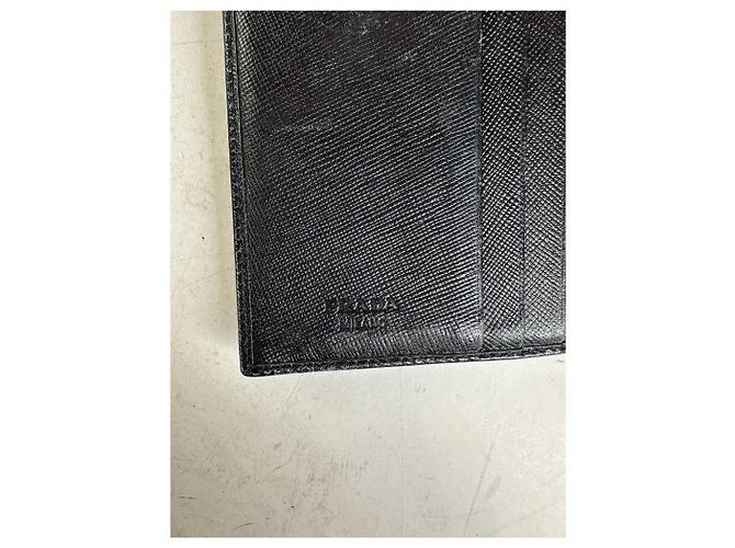 Vintage Prada Saffiano Leather Wallet Black Silver - view 5