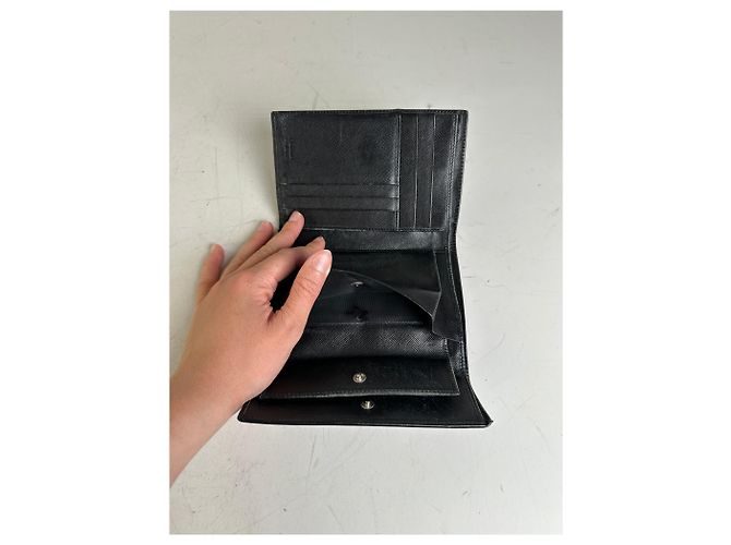 Vintage Prada Saffiano Leather Wallet Black Silver - view 6