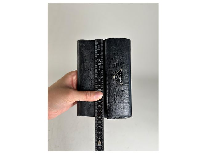 Vintage Prada Saffiano Leather Wallet Black Silver - view 9