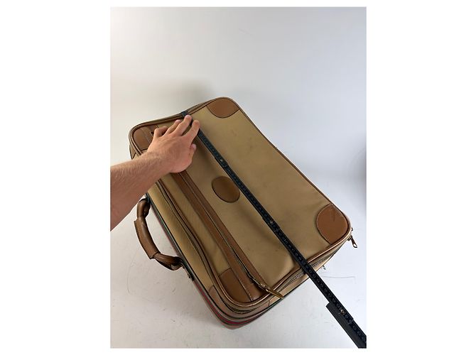 Vintage Gucci Web Stripe Canvas Reisetasche Beige Braun - Ansicht 11