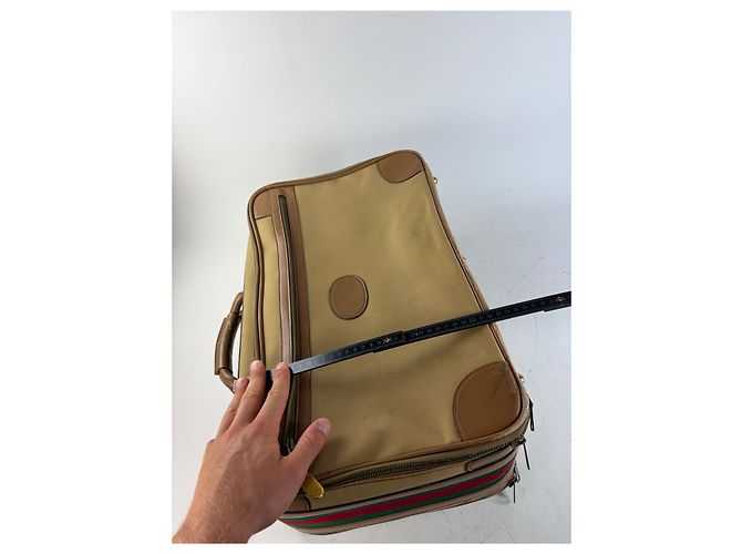 Vintage Gucci Web Stripe Canvas Reisetasche Beige Braun - Ansicht 12