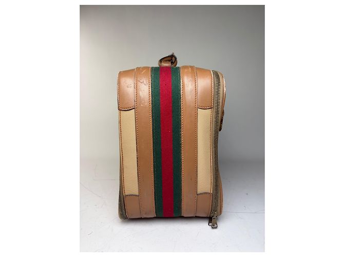 Vintage Gucci Web Stripe Canvas Reisetasche Beige Braun - Ansicht 5