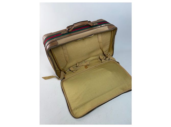 Vintage Gucci Web Stripe Canvas Reisetasche Beige Braun - Ansicht 6