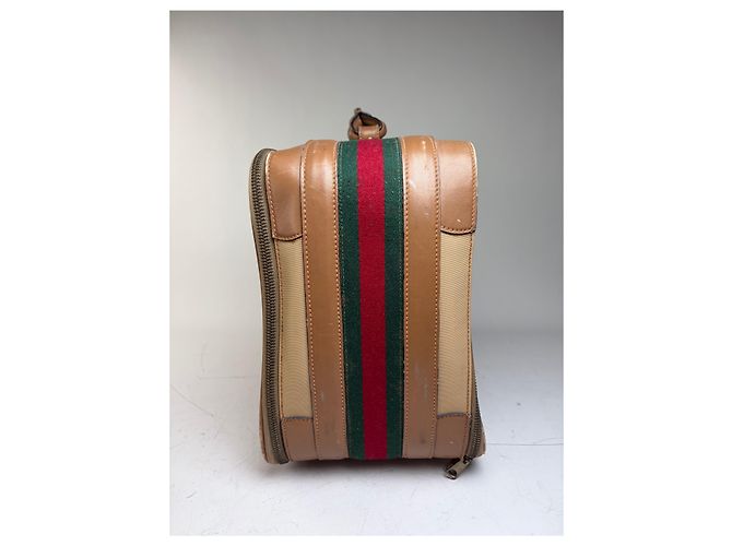 Vintage Gucci Web Stripe Canvas Reisetasche Beige Braun - Ansicht 7