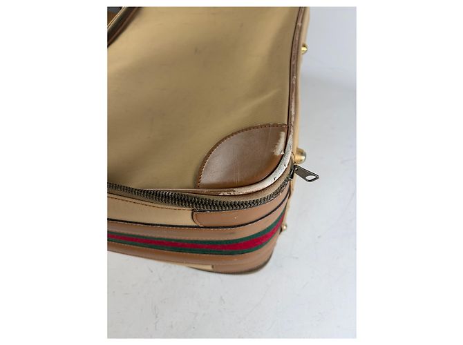 Vintage Gucci Web Stripe Canvas Reisetasche Beige Braun - Ansicht 9