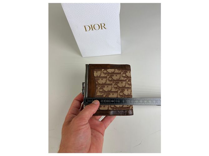 Vintage Dior Oblique Canvas Wallet Brown Beige Silver - view 10
