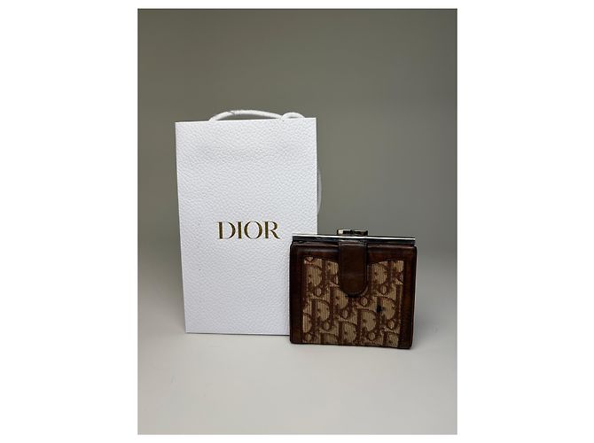 Vintage Dior Oblique Canvas Wallet Brown Beige Silver - view 11