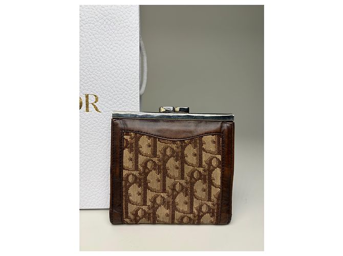 Vintage Dior Oblique Canvas Wallet Brown Beige Silver - view 12