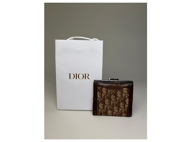 Vintage Dior Oblique Canvas Wallet Brown Beige Silver - view 2