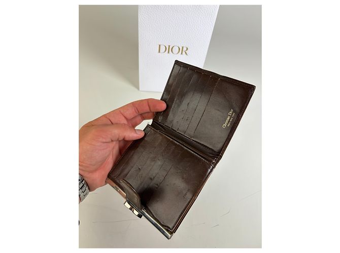Vintage Dior Oblique Canvas Wallet Brown Beige Silver - view 4