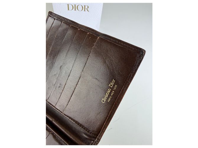 Vintage Dior Oblique Canvas Wallet Brown Beige Silver - view 6